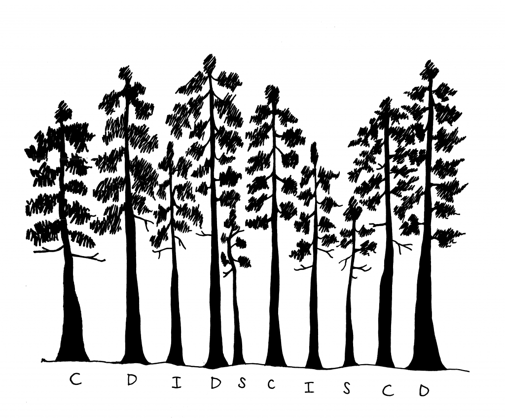 repeat illustration of trees showing crown position and crown width of dominant, codominant, intermediate and suppressed trees