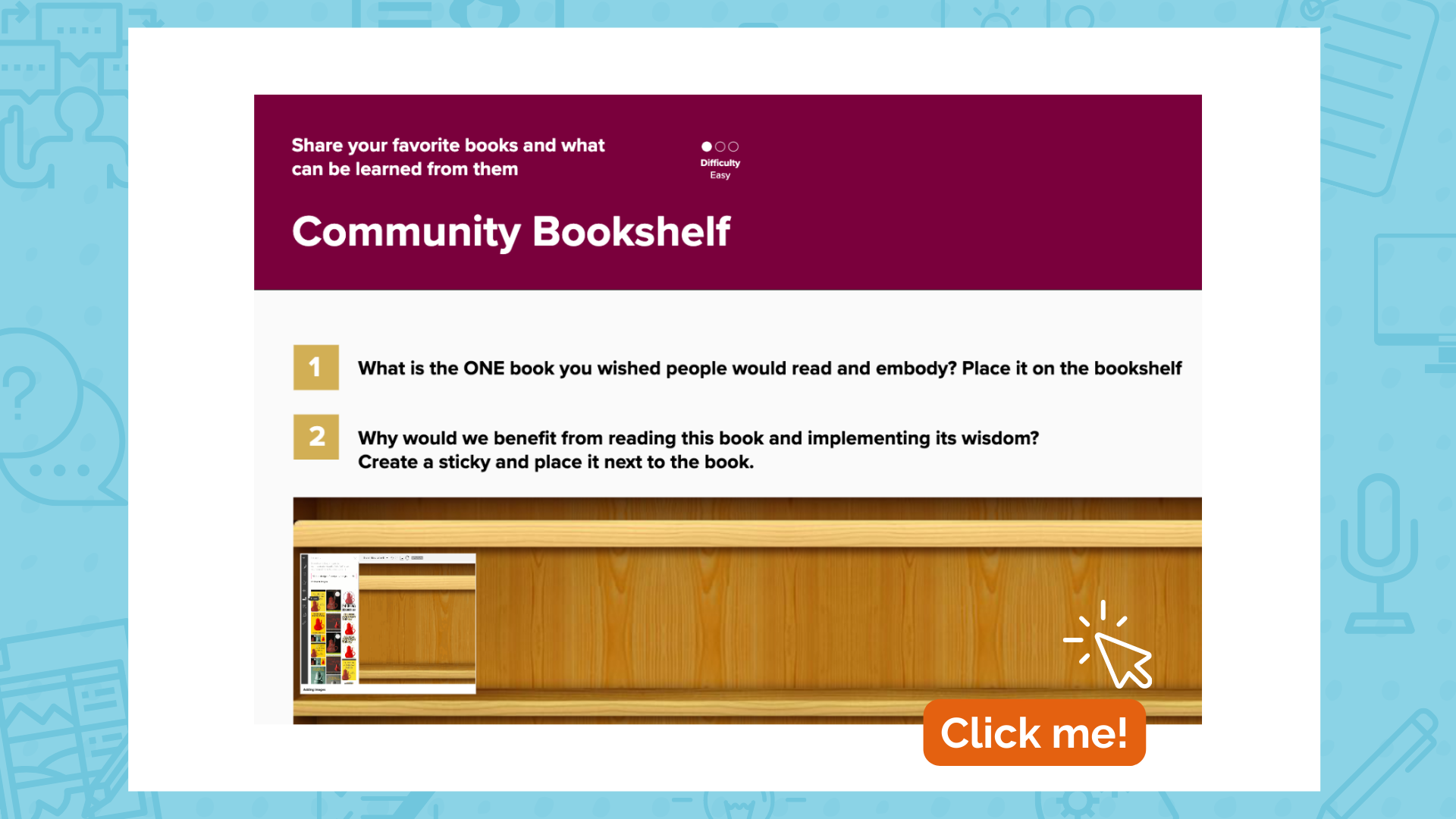 Click this image to open a MURAL board in a new tab, called Community Bookshelf