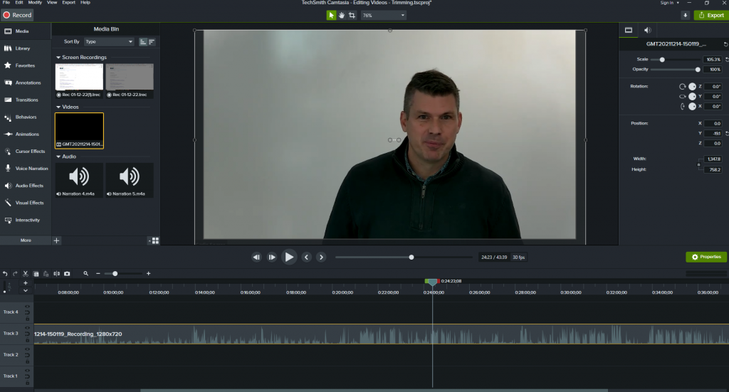 Screenshot of the editing stage of a video using Camtasia