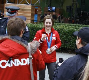 Canadian Olympic skier Jennifer Heil speaks with the media about her silver medal win at the Vancouver Olympics in 2010.