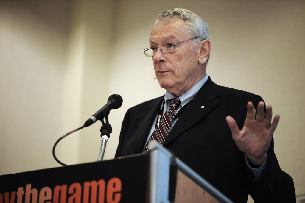 Former World Anti-Doping Agency (WADA) President Dick Pound speaks at the eighth annual Play the Game conference in Denmark in 2013, where he was given the prestigious Play the Game award for his services towards achieving cleaner and more democratic sport.