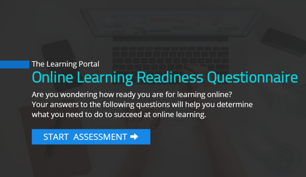 screenshot of an online learning readiness questionnaire - clicking links out to the survey