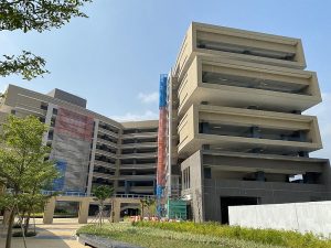 Tsang Tsui Columbarium building in Tuen Mun, China.