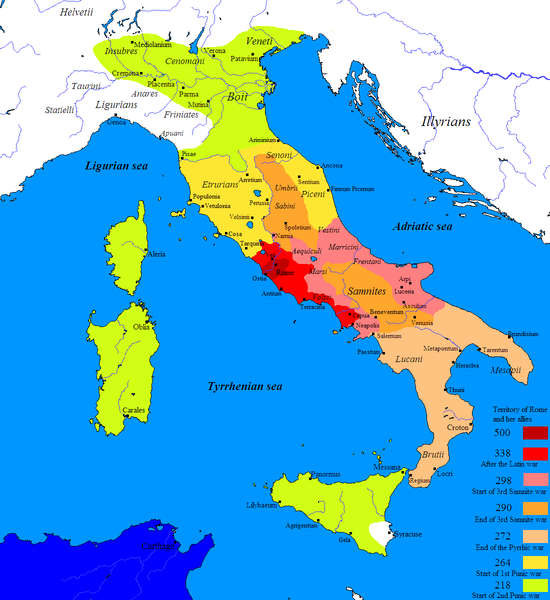 Map of the expansion of the Republic in Italy
