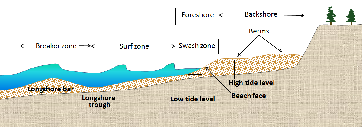 Figure 17.16 The components of a sandy marine beach [SE]