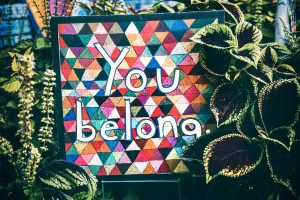 a colourful quilt spells the message, "you belong"
