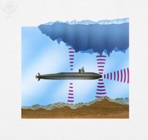 a submarine emitting sound waves