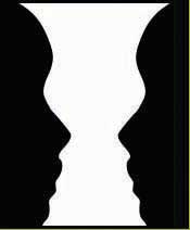 silhouette of two faces looking at each other
