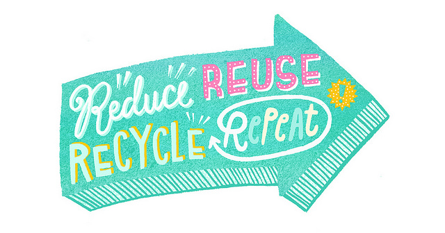 image of an arrow with the words reduce, reuse, recycle, repeat on it