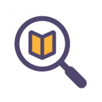 icon showing a magnifying glass with a book beneath it