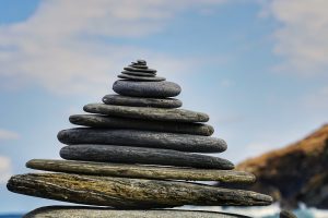 This is a photo of several rocks carefully stacked to achieve balance.