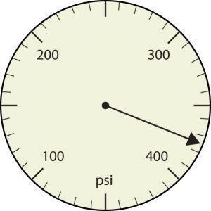 Pressure gauge with an arrow pointing to 375psi.
