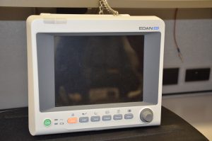 Alt text Photo of a Patient Monitor (Edan) found in the Biomedical Engineering laboratory. Photo depicts the front view of the patient monitor.