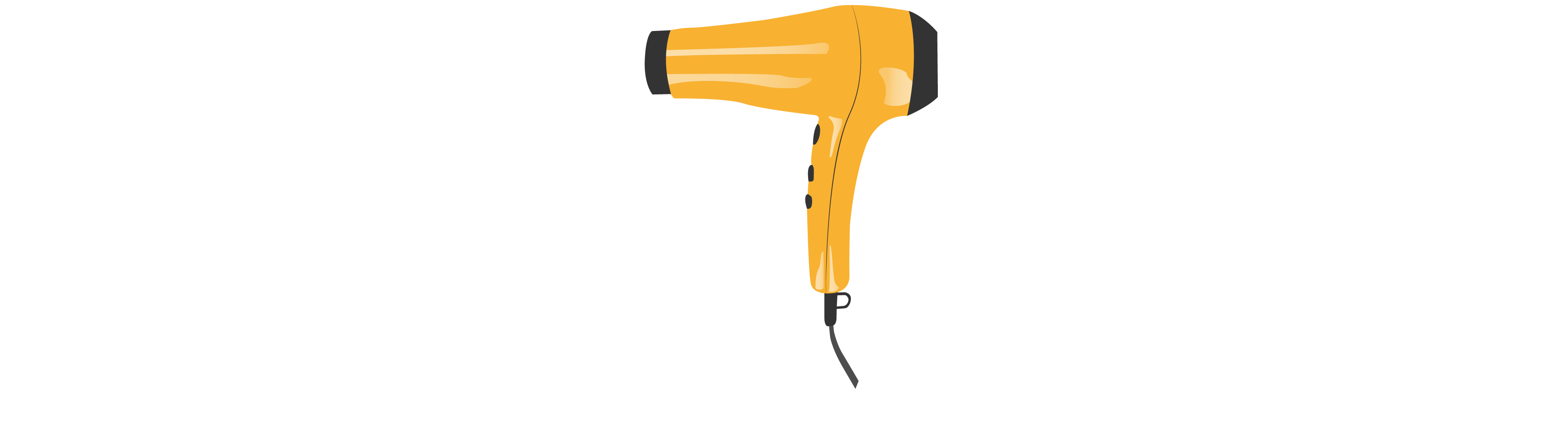 Side view of a yellow hair dryer with black detailing. The black detailing on the buttons indicate interaction points.