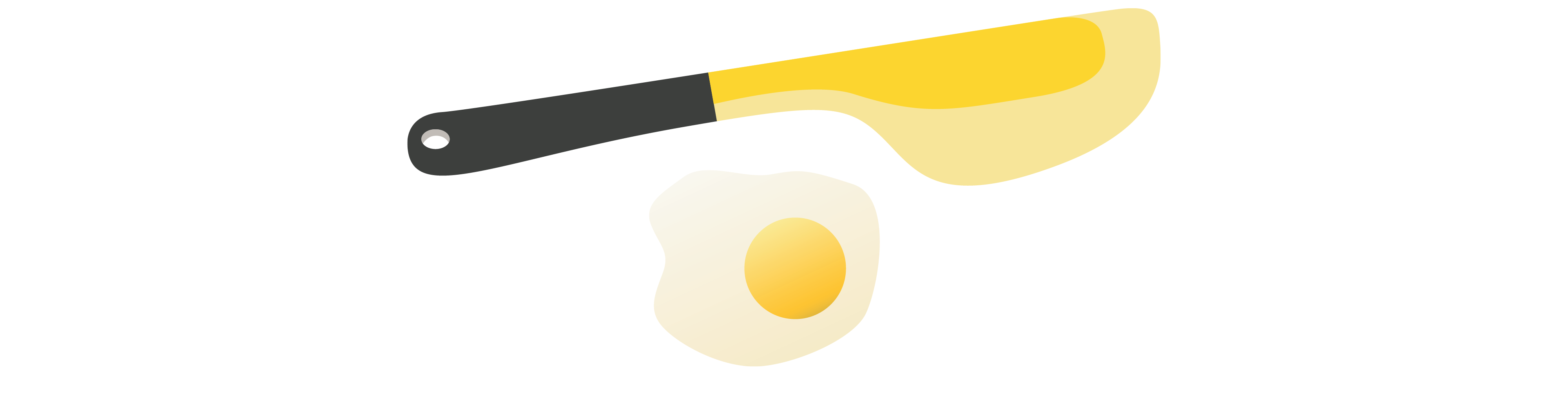 A yellow spatula with a black handle sits beside a cooked, sunny-side-up egg, with the yellow yolk sitting on top of the egg white.