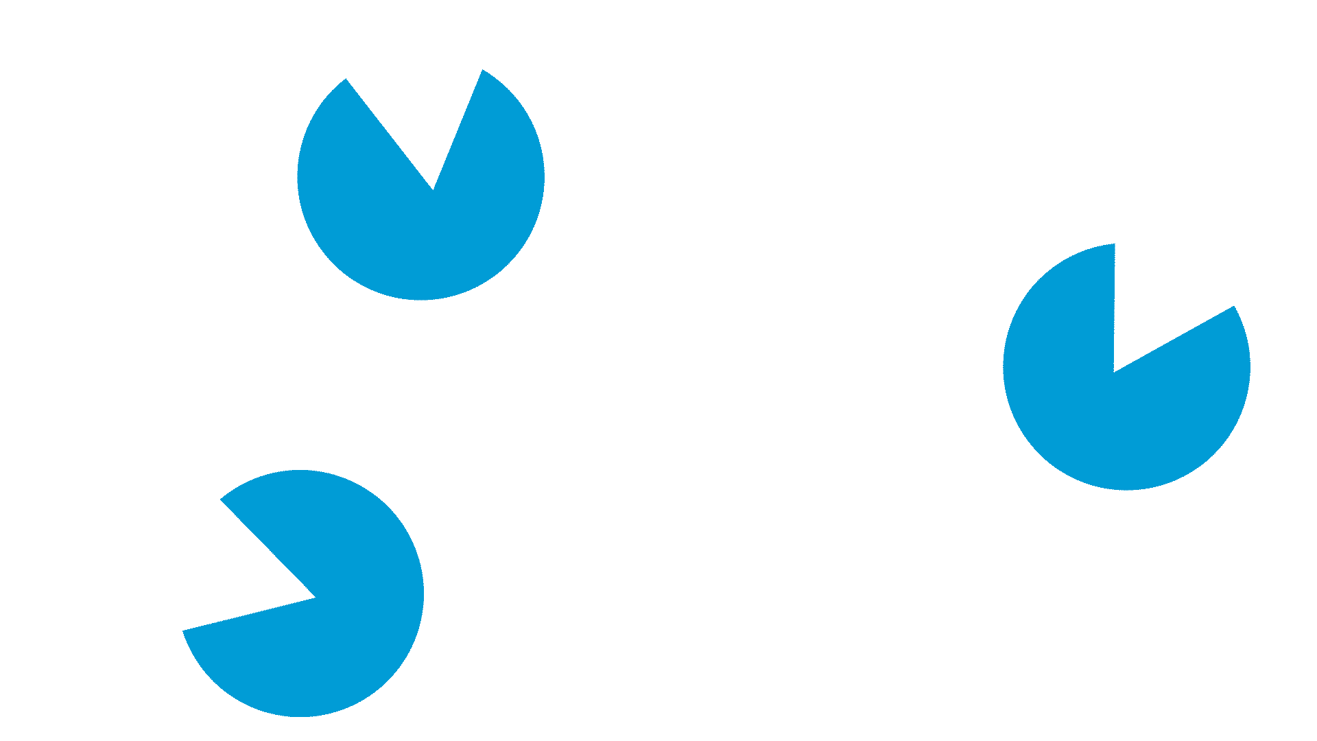 3 blue circles, each with a triangular white slice removed, rotate together so that the white slices line up to illustrate a white triangle within the blue circle as the animation progresses.