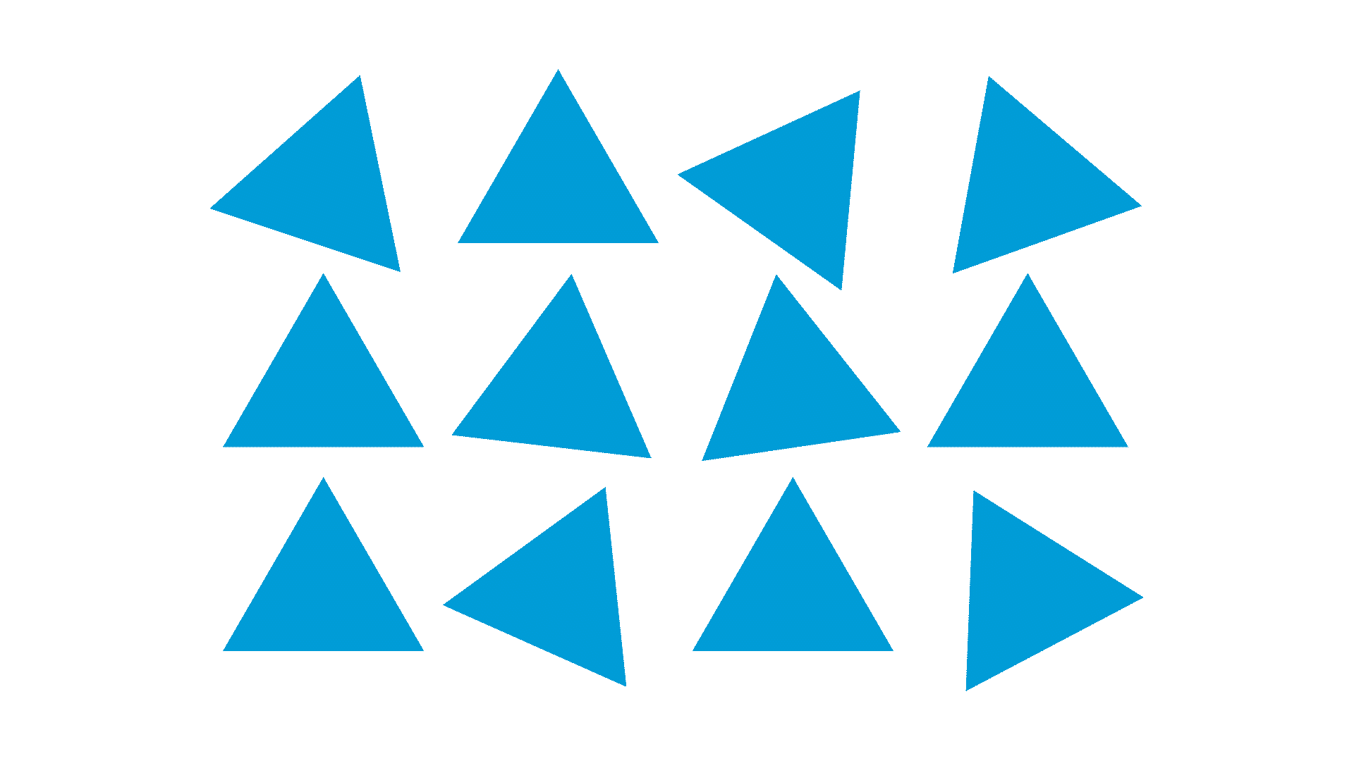 12 blue triangles become randomly connected by a thin blue line as the animation progresses.