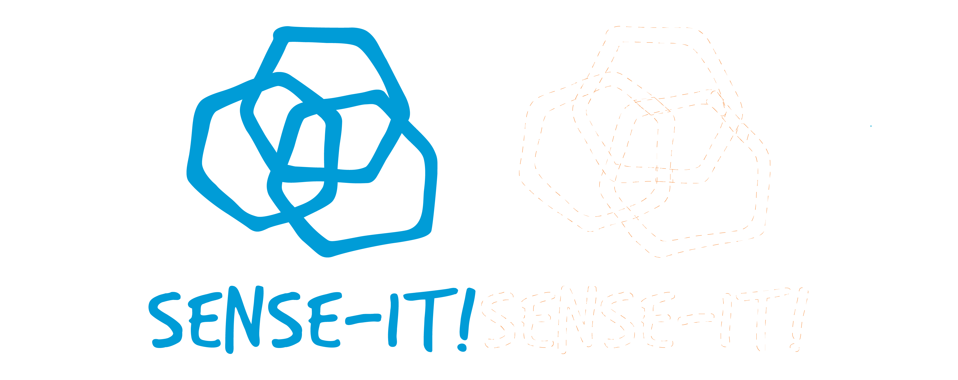 Left: blue Sense-it logo. Right: faint orange outline of sense-it logo to mimic after-image.
