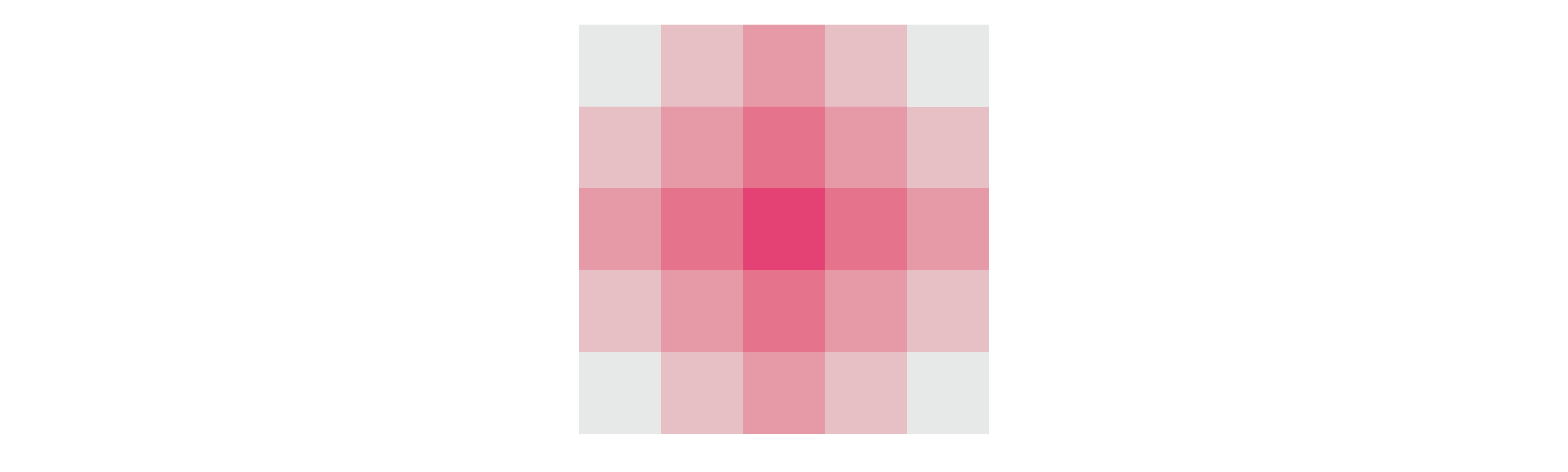 5x5 square grid representing saturation. The centre square has a pure hue of pink. All the squares radiating out from the centre gradually change to lighter amounts of hue.