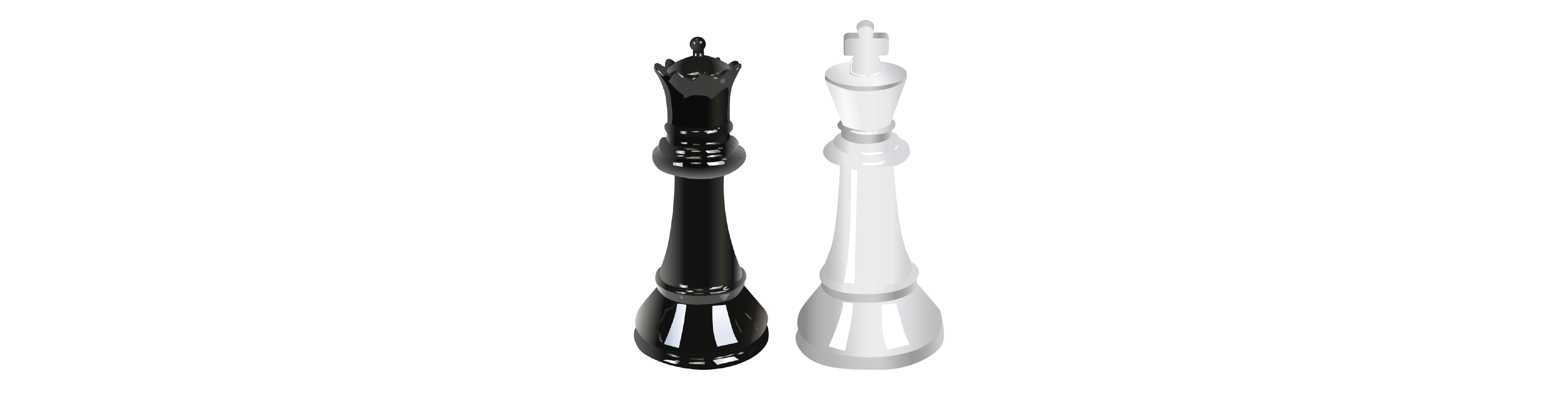 Black chess piece to the left of a white chess piece.