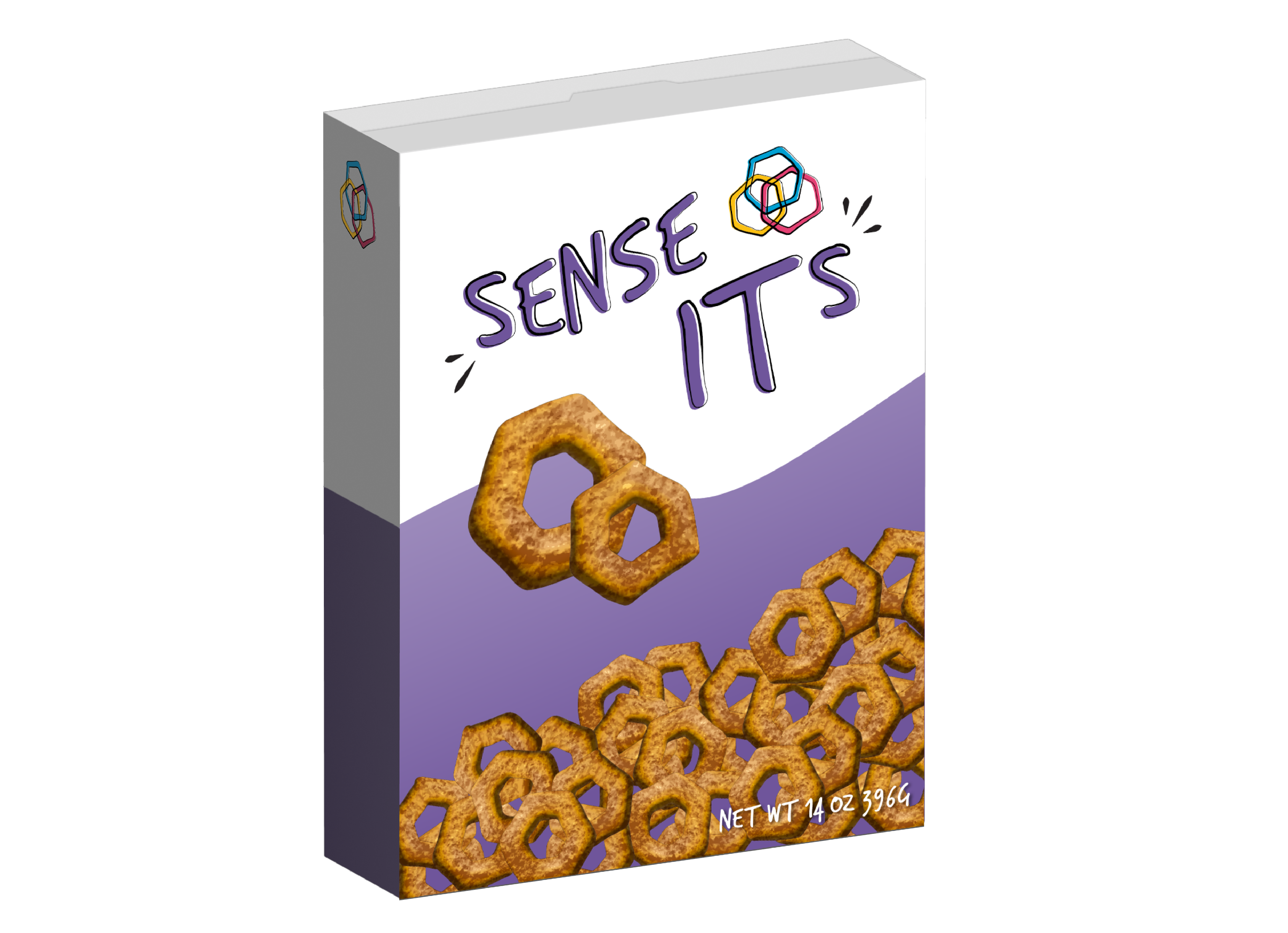 Purple and white box of snack pretzels with text Sense its!