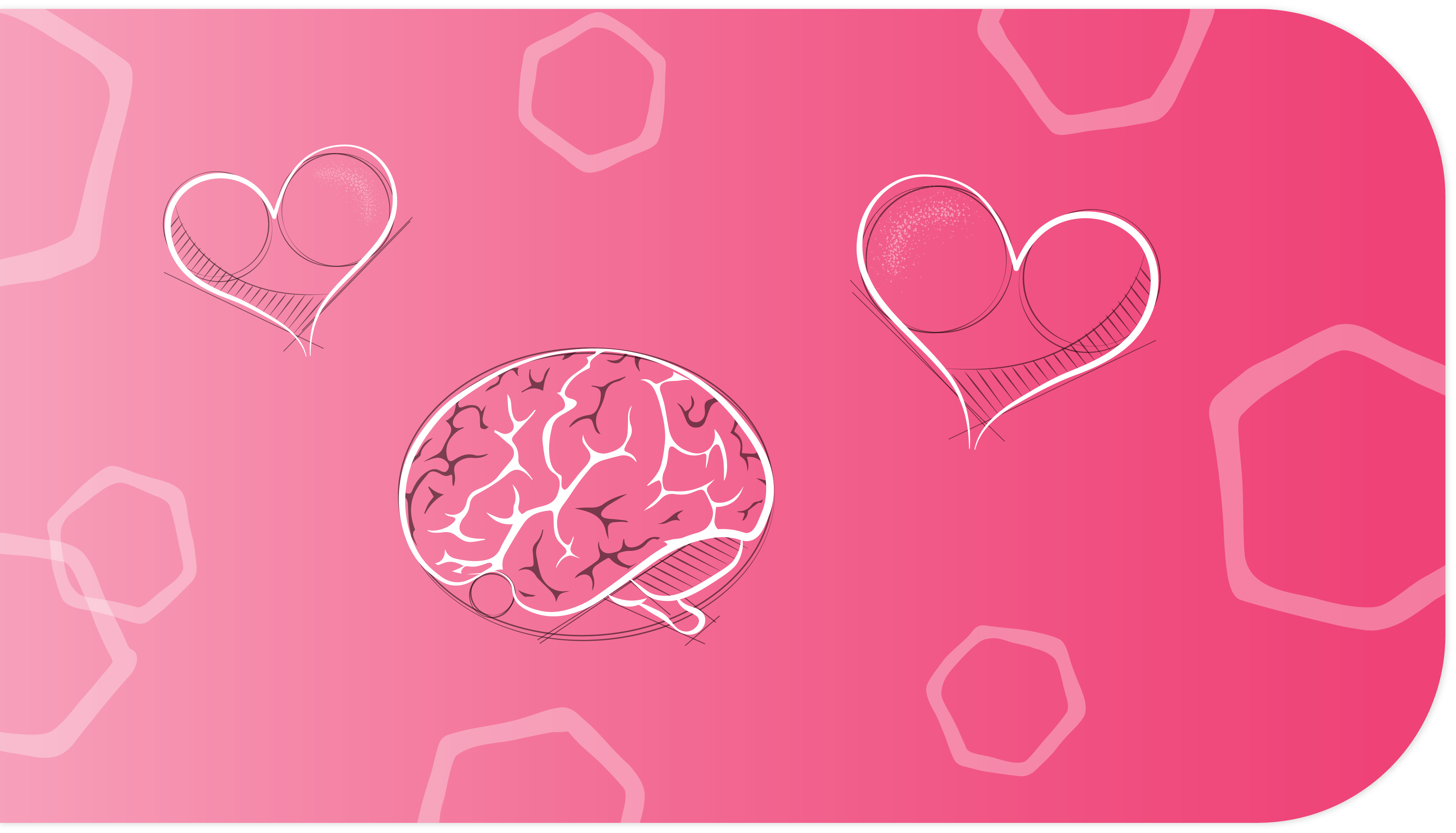 Chapter 1 banner indicating the start of a new chapter. Pink background with one brain and two heart icons.