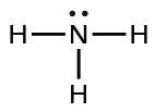 This image represents the Lewis structure for ammonia. Nitrogen is the central atom and is surrounded by 3 hydrogen atoms and one lone pair of electrons.