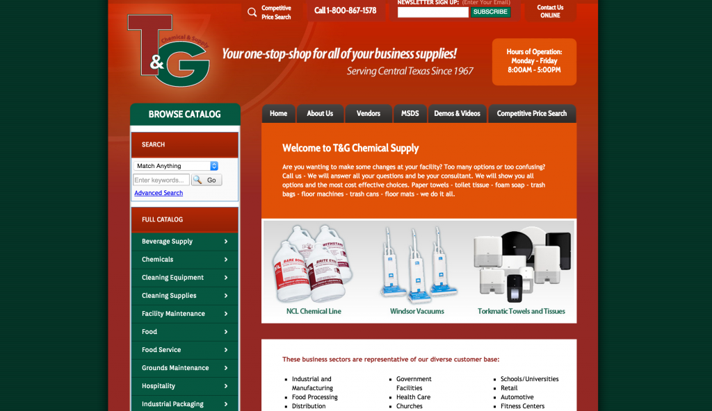 Image of T&G home page with links to their catalogue items