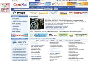 ChemNet website screen shot. Many links for services, suppliers, and products.