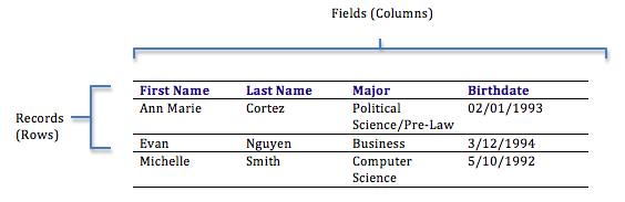 An example of a simple table with 4 columns and 4 rows, no grid lines
