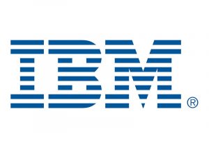 Blue letters on white background, spelling IBM.