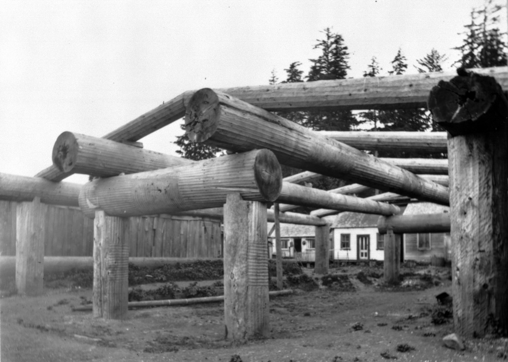 Framework of a large house with fluted beams