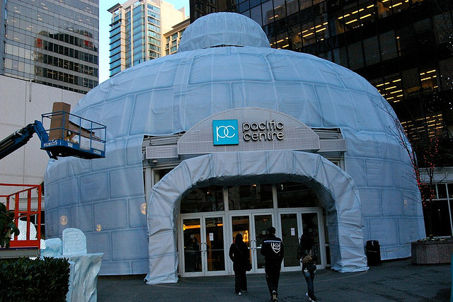 The entrance to the Pacific Centre call disguised as an igloo.