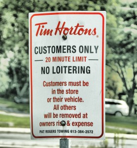 Tim Horton's parking sign. Long description available.