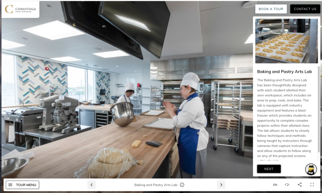 screen shot of Conestoga's virtual tour of the culinary lab
