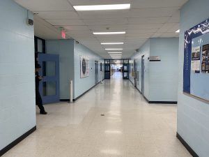Hallway with blue walls