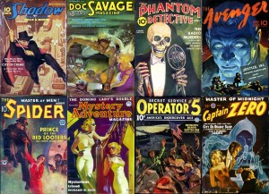 Various pulp fiction books.