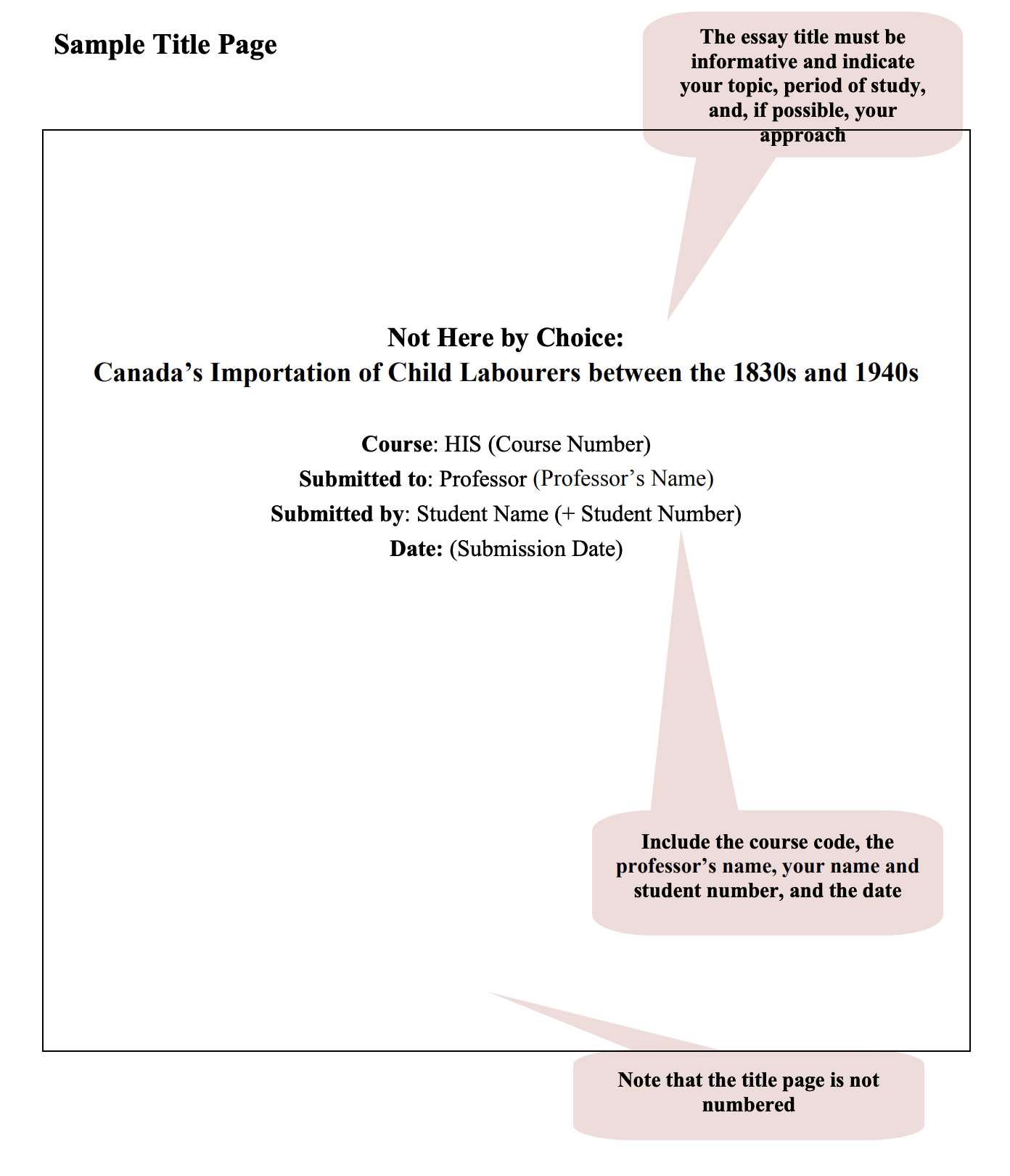 Sample title page – Writing Guide for Students of History