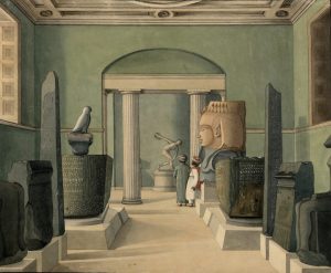 View through the Egyptian Room in the Townley Gallery at the British Museum, 1820