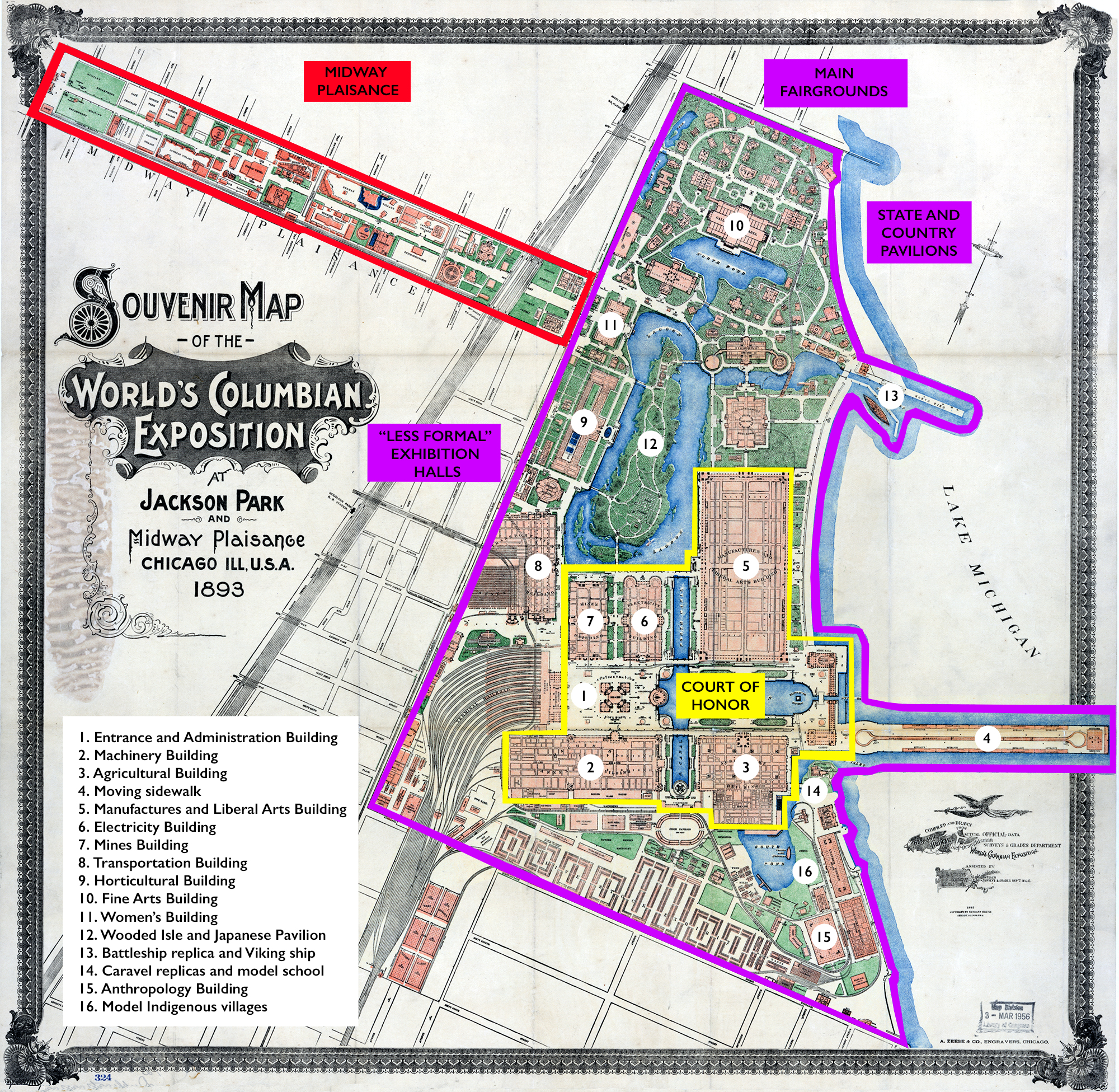 Numbered map of main fairgrounds