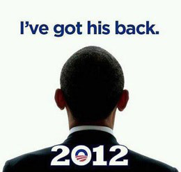 A man's head and shoulders seen from the back and text that reads: "I've got his back 2012"