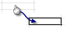 Cellule d’Excel avec un curseur qui s’apprête à la sélectionner. Une flèche et la même cellule Excel, cette fois-ci avec un encadré noir.