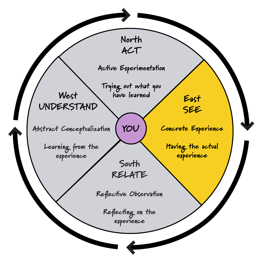 In the Four Directions Learning Cycle, the Eastern section of the Medicine Wheel is highlighted with the colour yellow.