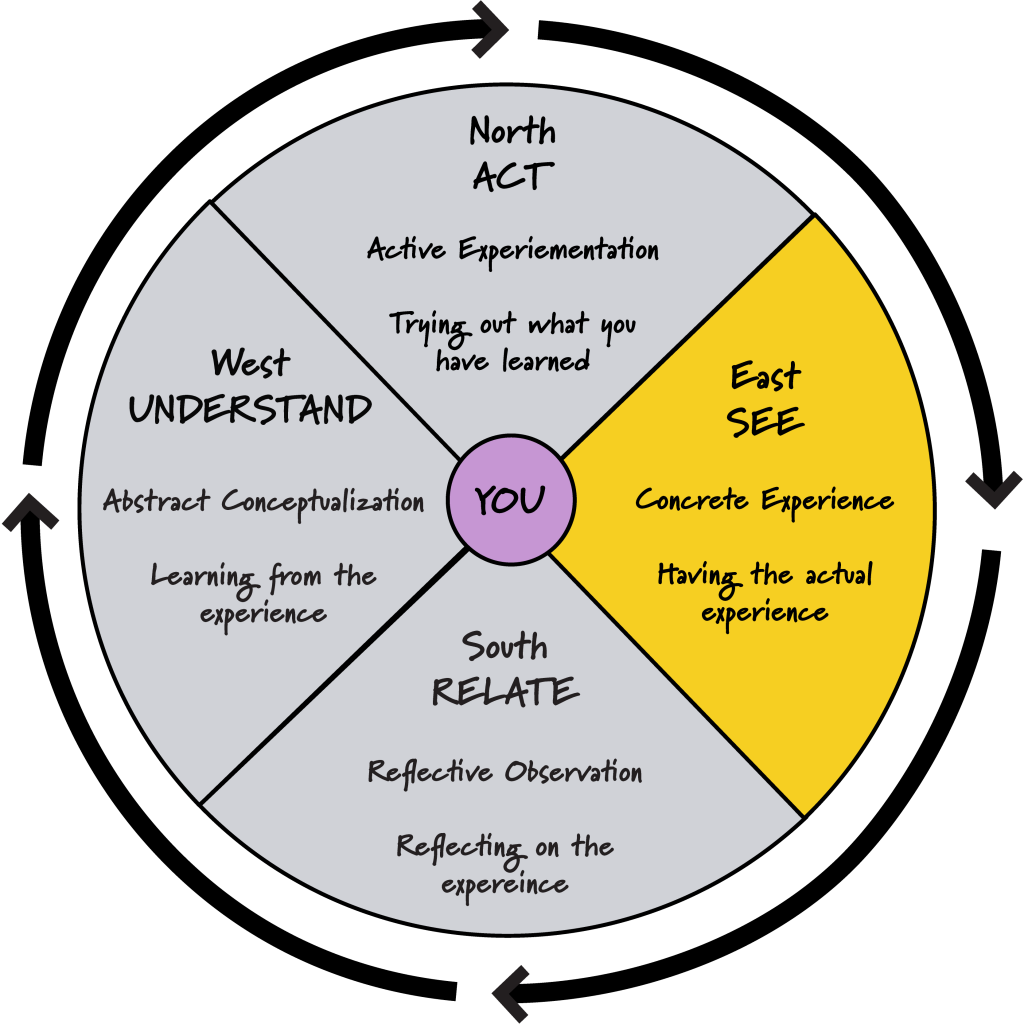 In the Four Directions Learning Cycle, the Eastern section of the Medicine Wheel is highlighted with the colour yellow.