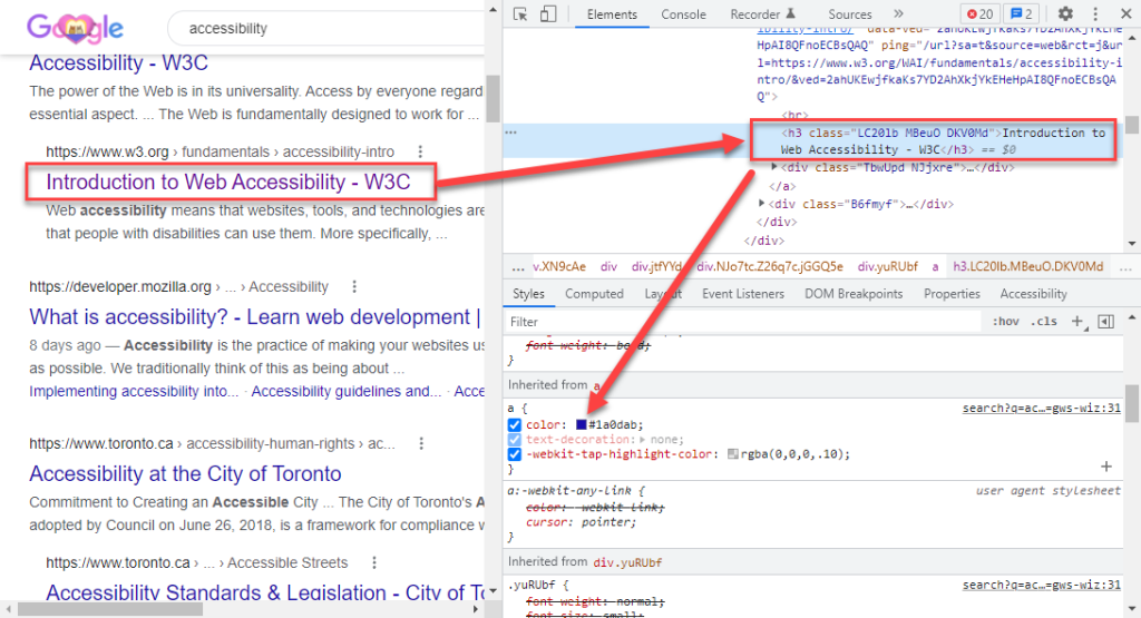  In Chrome DevTools, you can inspect an element and see its colour value