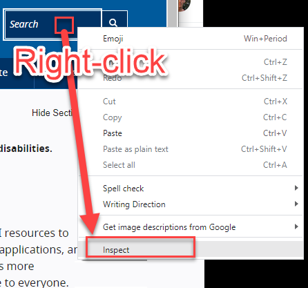 Right-click on the Search field and select Inspect