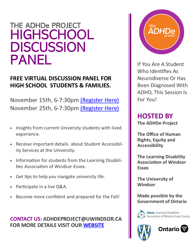 marketing poster for an ADHDe Project High School Discussion Panel