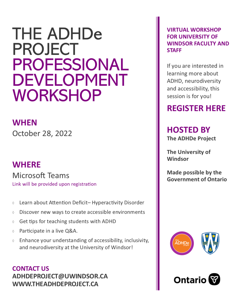 poster for the ADHDe project professional development workshop