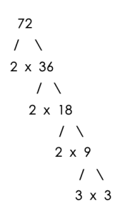 factor tree for 72. factors are 2x2x2x3x3
