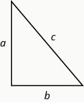 Image shows a right triangle with horizontal and vertical legs. The vertical leg is labelled a. The horizontal side is labelled b. The hypotenuse is labelled c.
